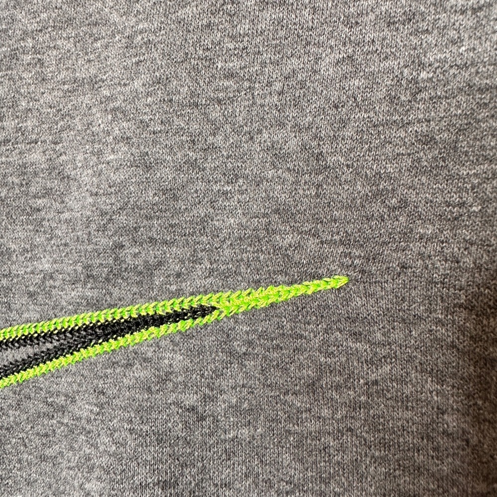 Nike Mens XL Hoodie Gray Neon Green Embroidered Swoosh Pullover Sweatshirt - Picture 10 of 12